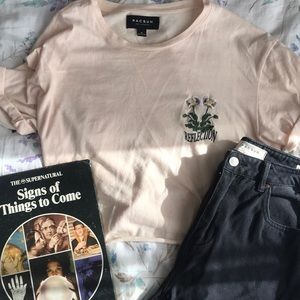 Cropped Tan Embroidered Flowers Shirt